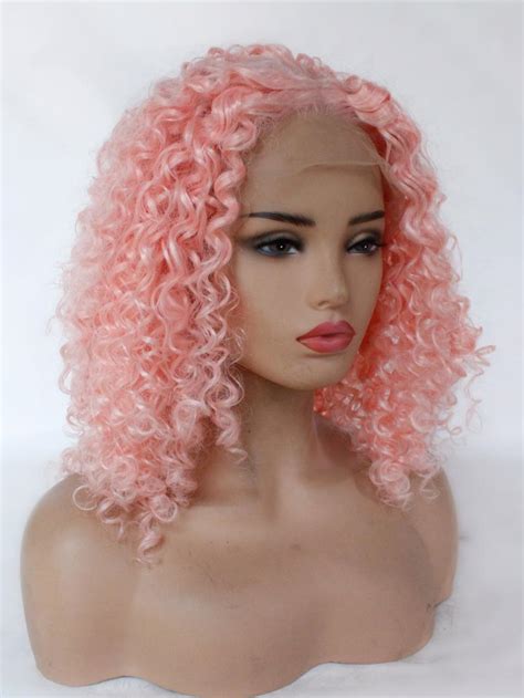 pink curly wig short